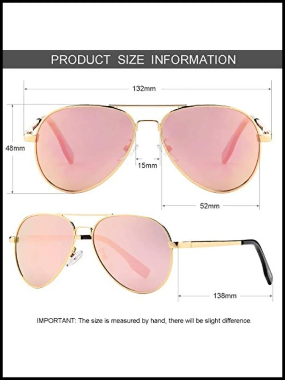 Small Aviator Sunglasses 52mm Polarized UV Protection for Thin Faces